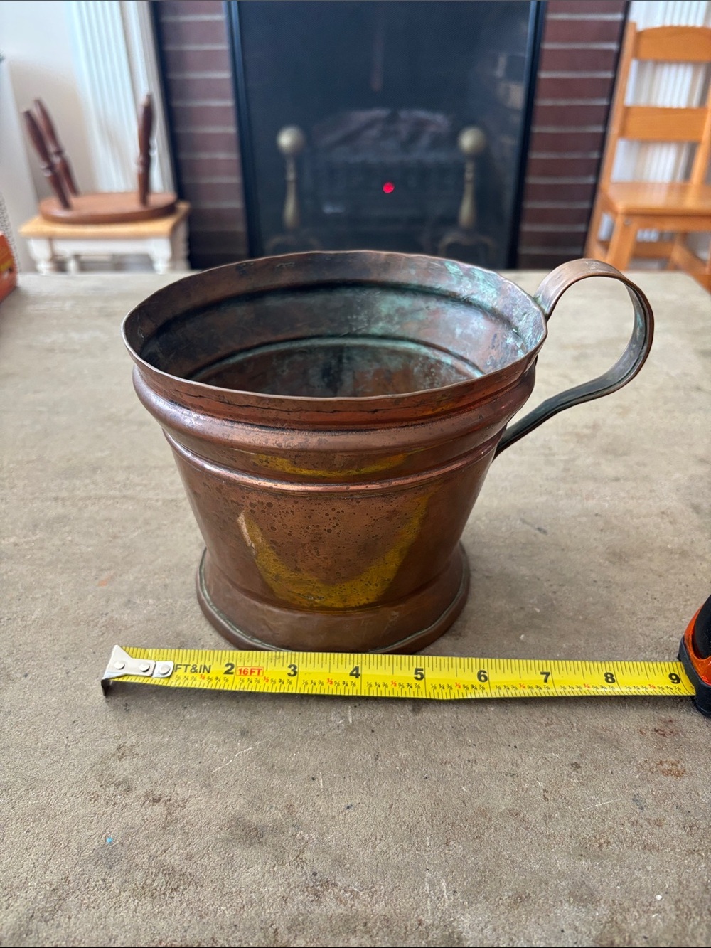 Vintage Copper Measuring Cup with Handle 5.25” H, pot 6” W, w/handle 8”